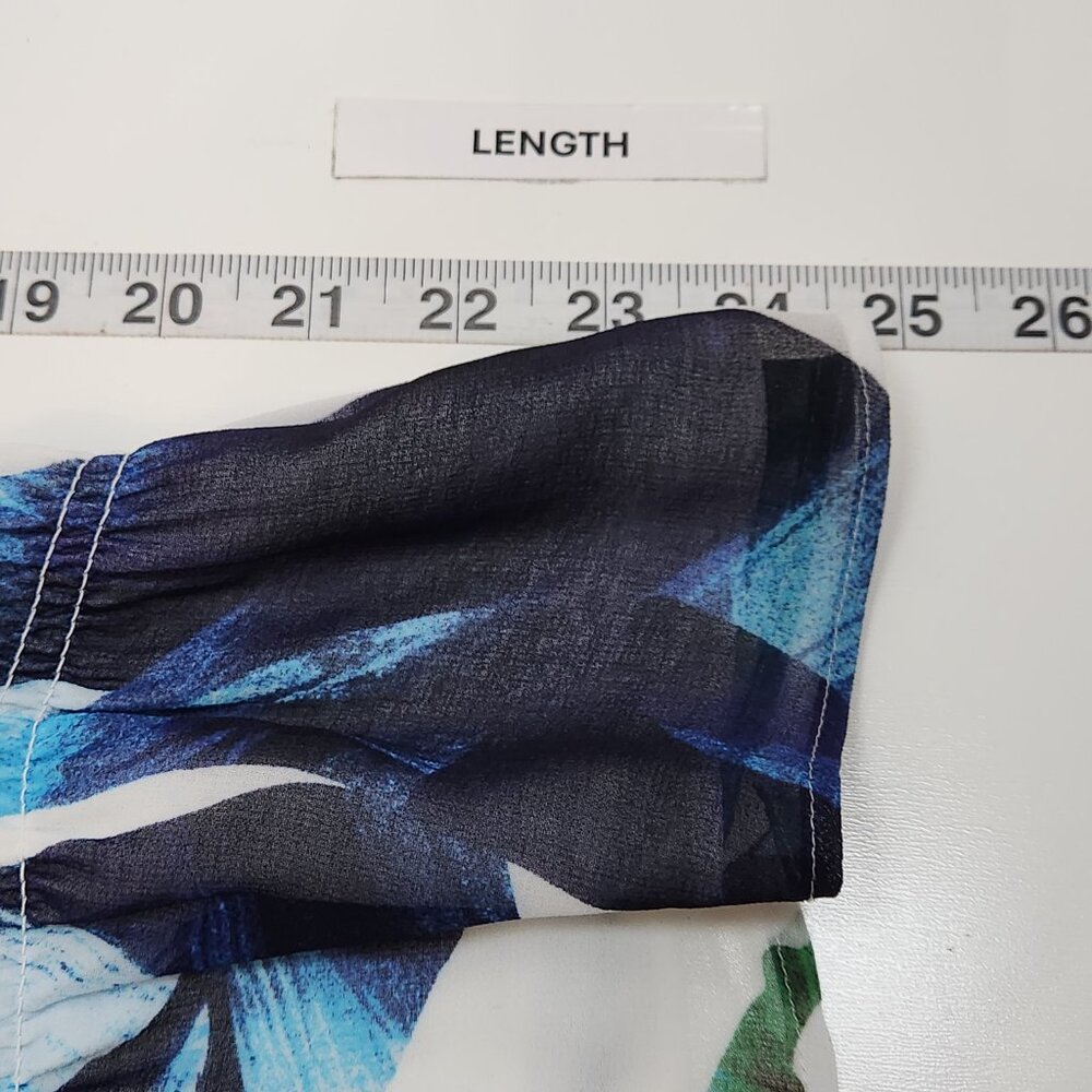 White House Black Market White Floral V-Neck Blouse with Blue and Green Print - Picture 10 of 10